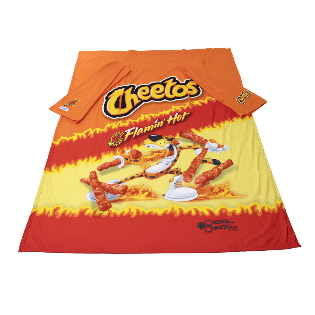 Reversible Sherpa Cheetos Flaming Hot Wearable Blanket - Luxury Knitted Decorative Throw Blanket with Fringes Detail