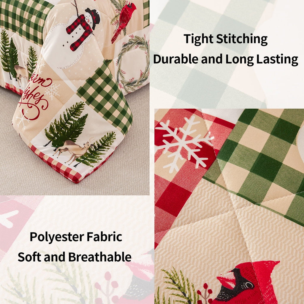 Fluffy Down Alternative 3 Pcs Christmas Comforter Set, Bed in a Bag Wreath Snowman Queen/Full Size Xmas Bedding Set Fitted Pillowcases for Adult - All-Season Down Alternative Comforter Insert Detail