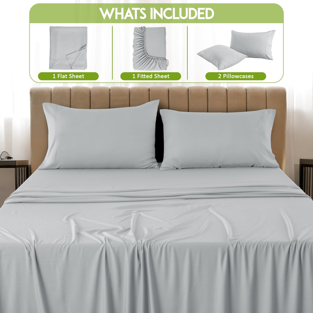 Cooling Sateen Rayon - 4 Piece Cooling Bed Sheets Set, Gray - Cooling Hotel Quality Bedding Sheets and Pillowcases Detail