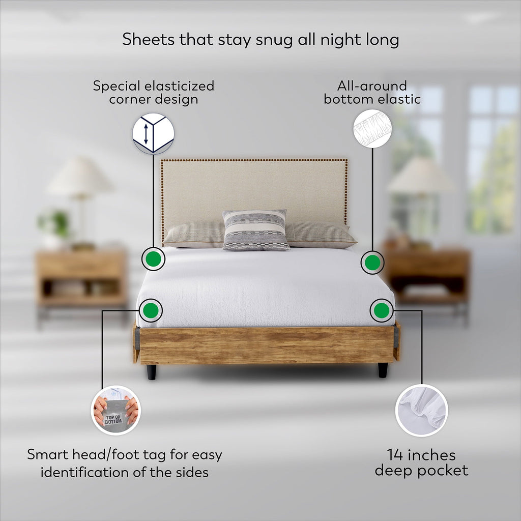 Breathable Luxury Soft Finish Microfiber Percale Queen Bed Sheet Set – 4-Piece Lightweight, Wrinkle-Resistant, Quick-Dry, Light Gray - Premium Ultra-Soft Pillowcase Pair for Sleeping Detail