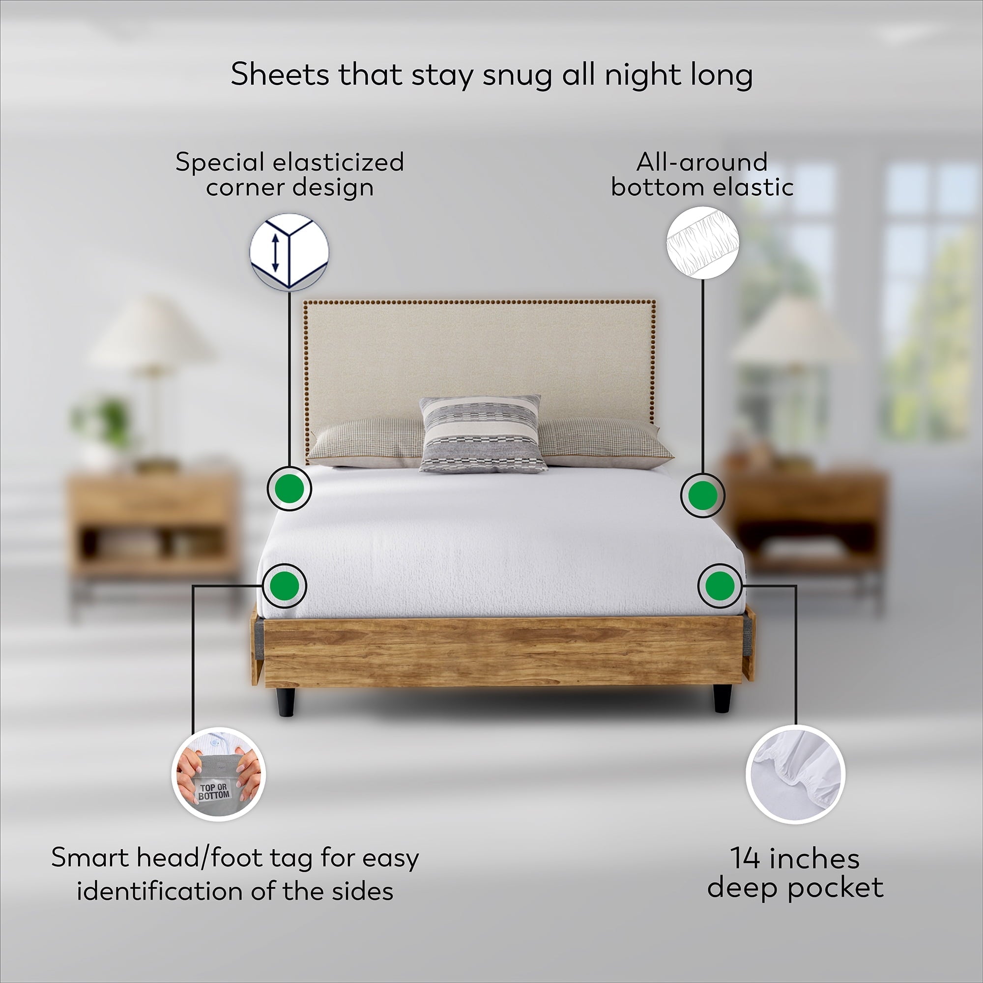 Breathable Luxury Soft Finish Microfiber Percale Queen Bed Sheet Set – 4-Piece Lightweight, Wrinkle-Resistant, Quick-Dry, Light Gray - Premium Ultra-Soft Pillowcase Pair for Sleeping Detail