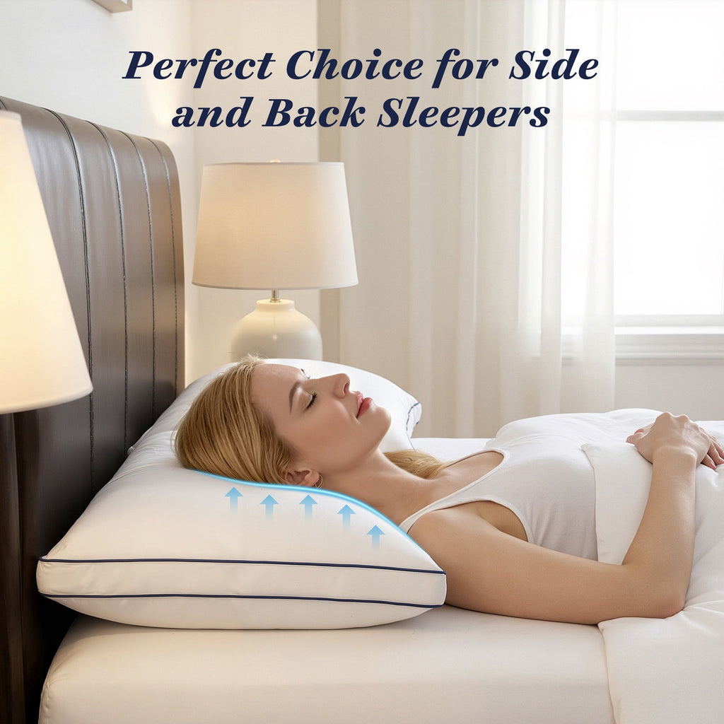 Hotel Collection for Queen Size 2 Pack, Duck Feather and Shredded Memory Foam Soft Luxury Hotel Collection - Ergonomic Memory Foam Pillow for Neck Pain Support Detail