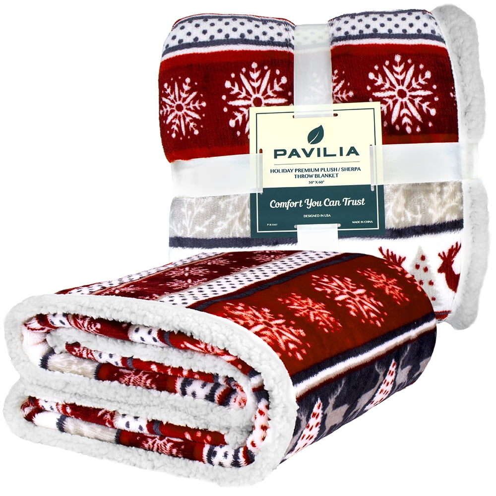 Lightweight Warm Premium Plush Sherpa Throw Christmas Blanket | Soft, Warm, Cozy, Reversible Microfiber Winter Cabin Throw | Plaid Hol... - Luxury Knitted Decorative Throw Blanket with Fringes Detail