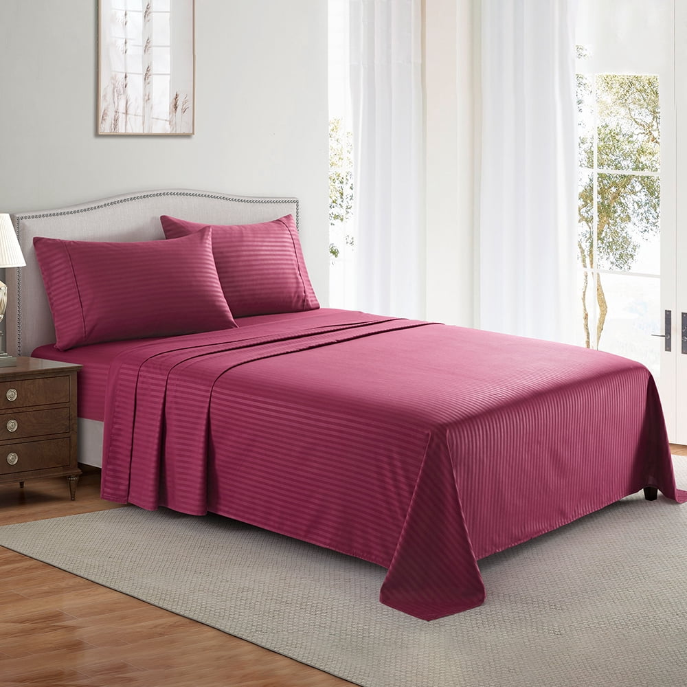 Premium Egyptian Cotton Bedding Set with Flat Sheet, Fitted Bed Sheet & Pillowcases, Full Burgundy - Cooling Hotel Quality Bedding Sheets and Pillowcases Detail