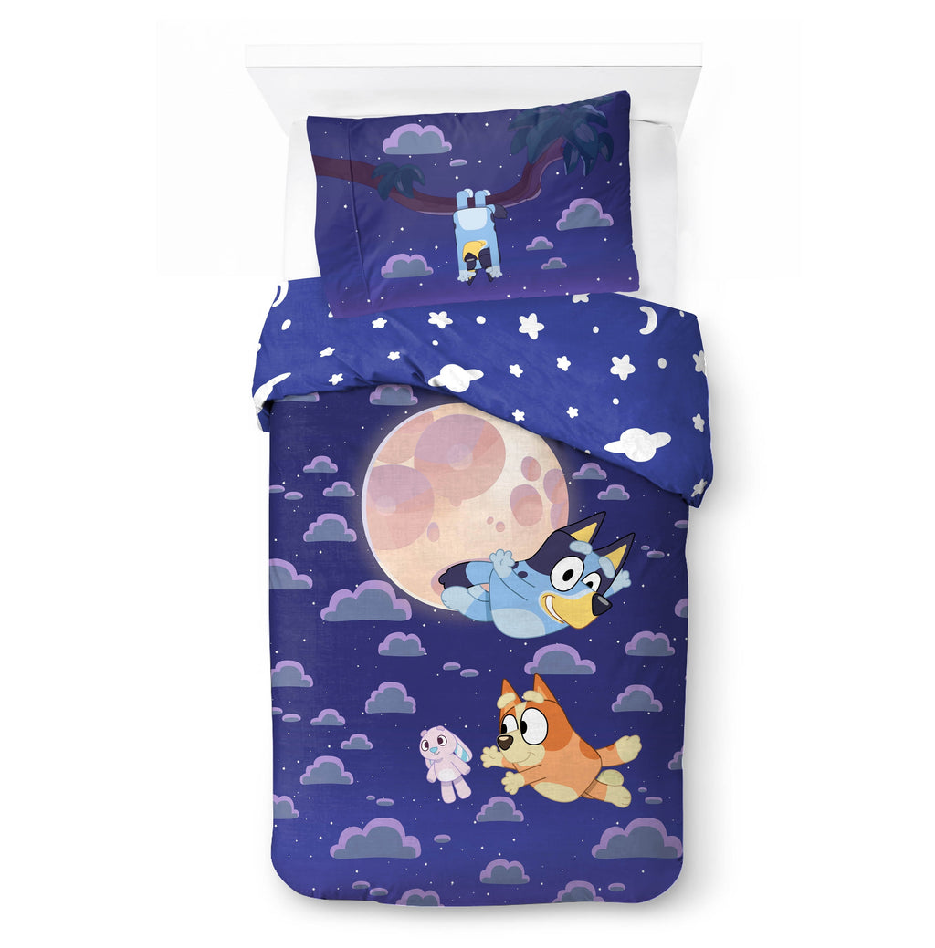 Hypoallergenic Cloud Dream Kids 2 Piece Blue Reversible Comforter and Pillowcase Bedding Set, Twin/Full - Luxurious Quilted Duvet Cover Set Detail