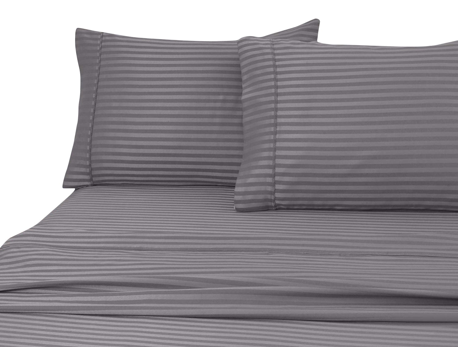 Ultra-Soft 600 100% Cotton Wrinkle Free Striped Sheet Set (Twin, Gray) - Premium Ultra-Soft Pillowcase Pair for Sleeping Detail