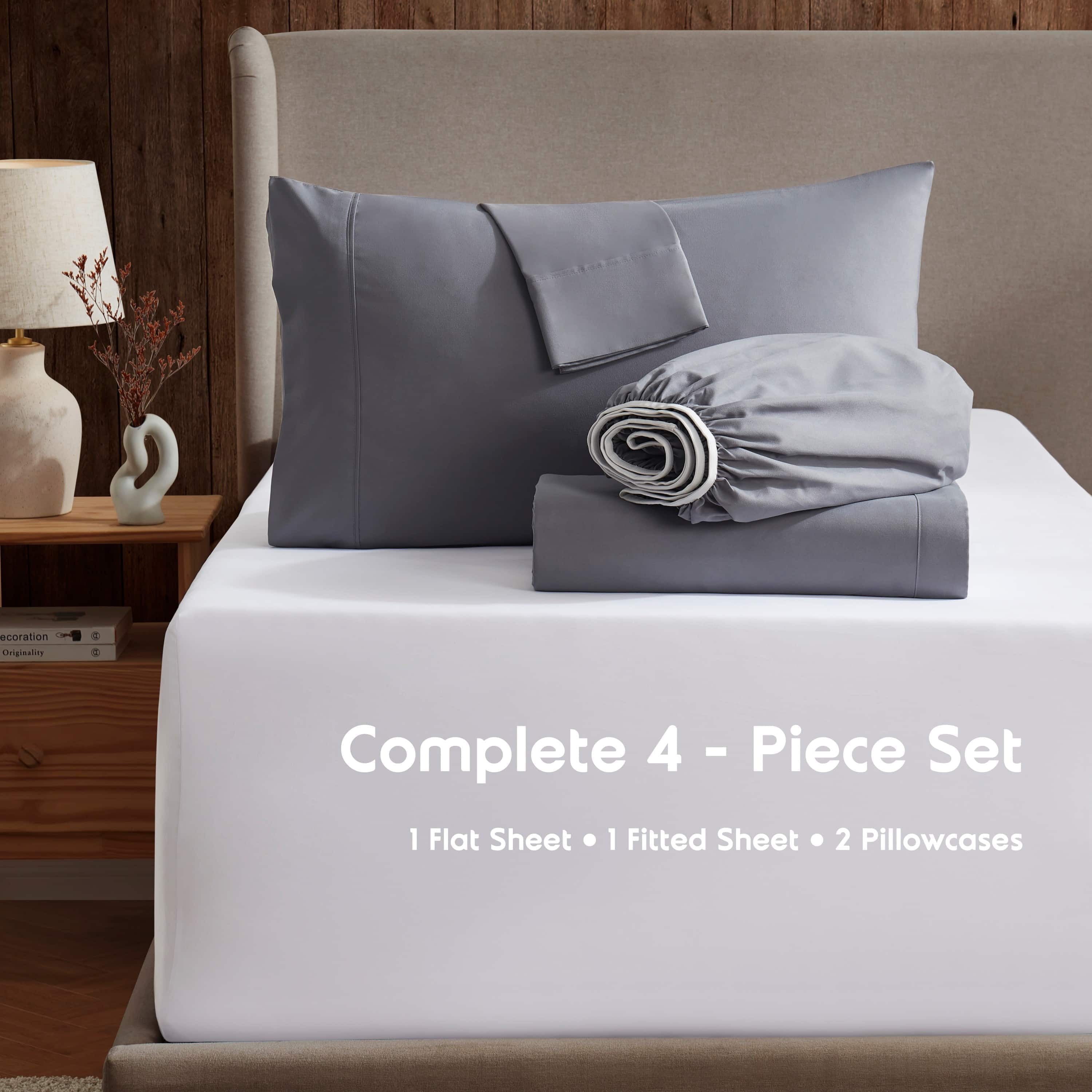 Cooling Sateen Queen Sheets Set, 1800 Series 4 Piece Sheets , Luxury Soft Microfiber Queen Size Bed Sheets Set, Gray - Cooling Hotel Quality Bedding Sheets and Pillowcases Detail