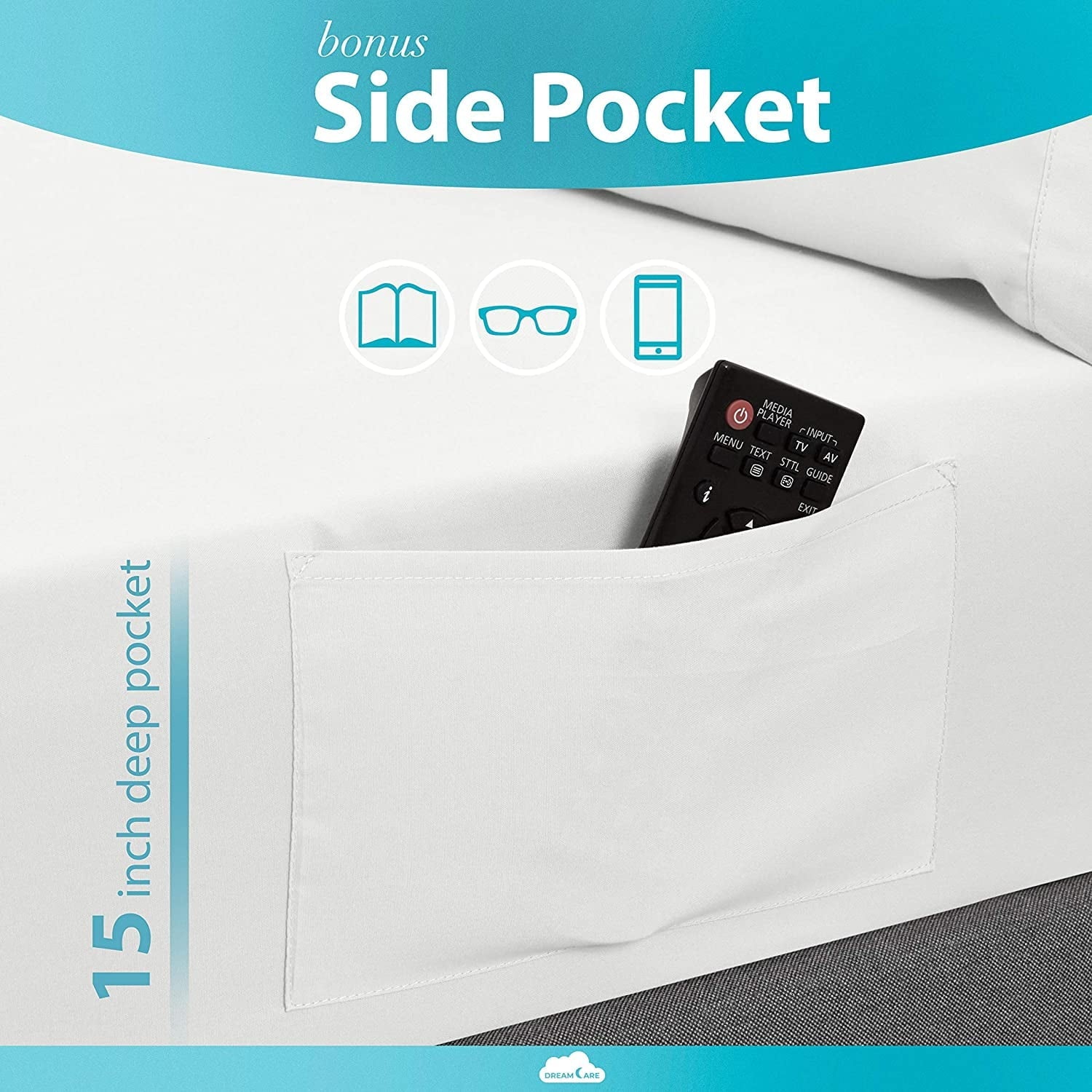 Premium Egyptian Cotton Bed Sheets Set - Queen Size Sheet with Side Pocket - 4pcs Set, 15 inches, White - Premium Ultra-Soft Pillowcase Pair for Sleeping Detail
