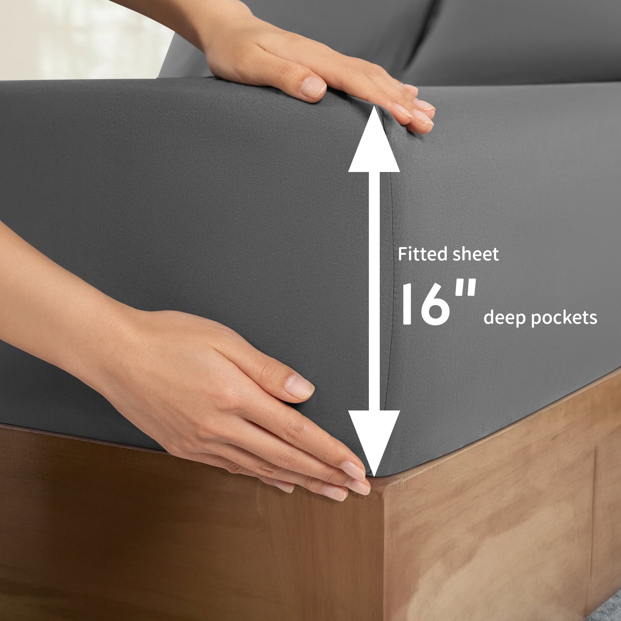 Wrinkle-Resistant 6 Pieces Bed Sheet Set, 1800 Series Soft Microfiber Queen Sheets with 16" Deep Pocket, Dark Gray - Premium Ultra-Soft Pillowcase Pair for Sleeping Detail