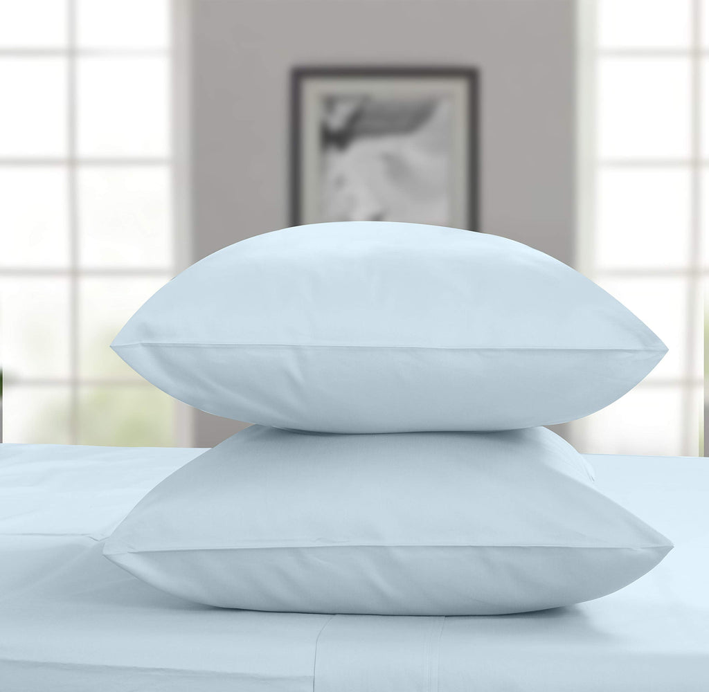 Breathable Luxury 100% Cotton King Bed Sheets Set - 4-Piece, 300 Thread Count, Lightweight Sateen, Light Blue - Luxury Bed Sheet Set with Deep Pockets Detail
