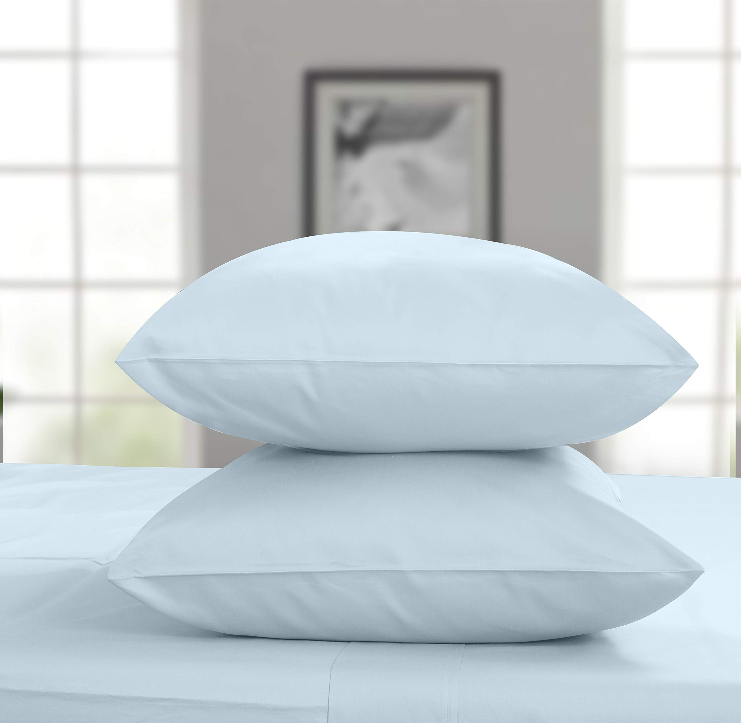 Breathable Luxury 100% Cotton King Bed Sheets Set - 4-Piece, 300 Thread Count, Lightweight Sateen, Light Blue - Luxury Bed Sheet Set with Deep Pockets Detail