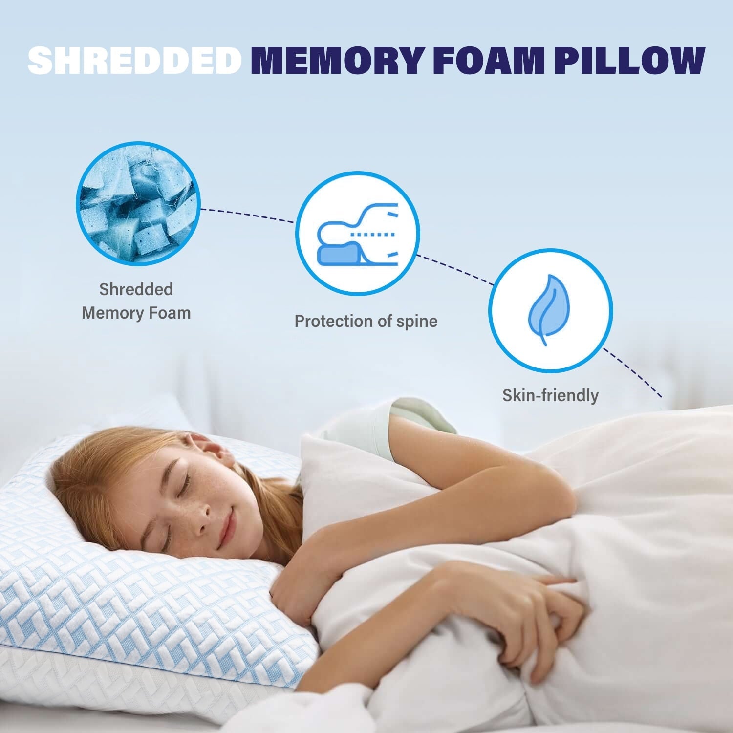 Fluffy Shredded Cooling Bed Pillows for Sleeping Shredded Memory Foam Pillows Queen Size Set of 2 Pack - Decorative Throw Pillow Cushion for Sofa & Bed Detail