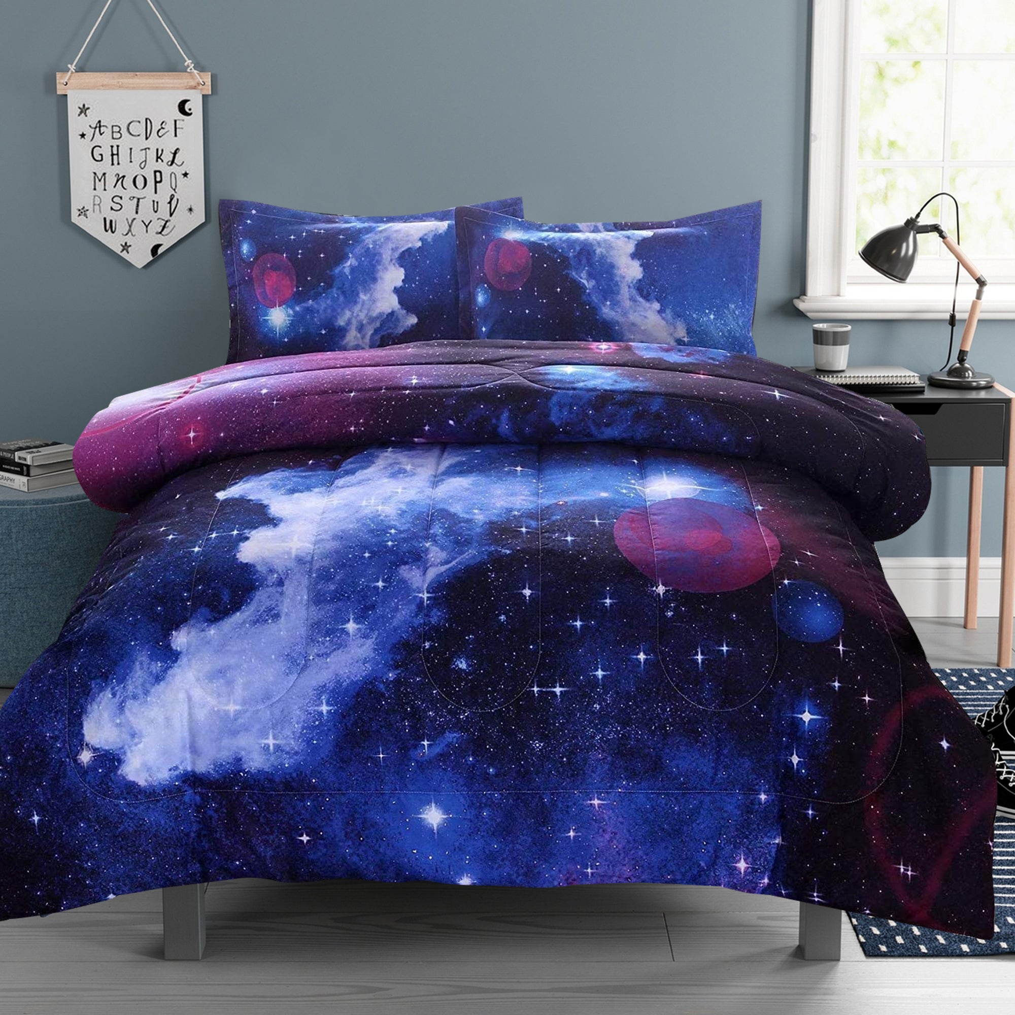 Hypoallergenic Cloud Galaxy Bedding Sets Outer Space Comforter 3D Printed Space Quilt Set Full Size for Kids Blue - Hypoallergenic Ultra-Fluffy Quilt for Winter Detail