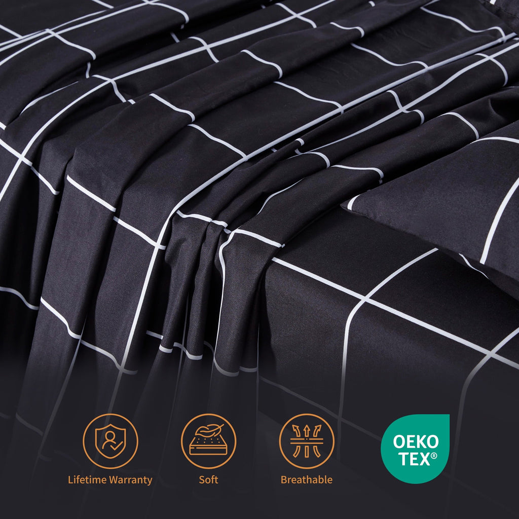 Ultra-Soft Full Bed Sheet Set, 4 Pieces Breathable & Super Soft, Easy Care Printed Microfiber with Deep Pocket & Envelope Closur... - Luxury Bed Sheet Set with Deep Pockets Detail