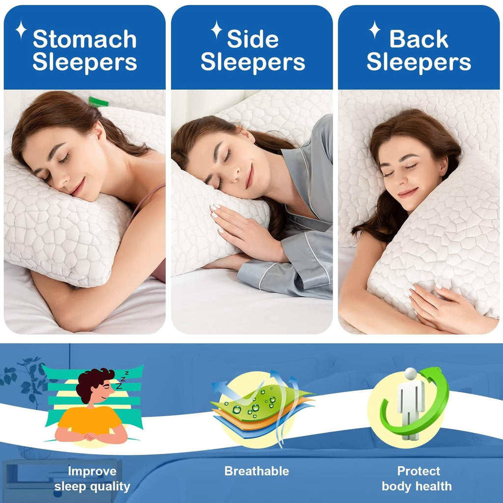 Orthopedic Support Cooling Bed Pillows Queen Size Set of 2, Shredded Memory Foam Pillows for Sleeping 2 Pack, Adjustable Soft Firm Pillo... - Ergonomic Memory Foam Pillow for Neck Pain Support Detail