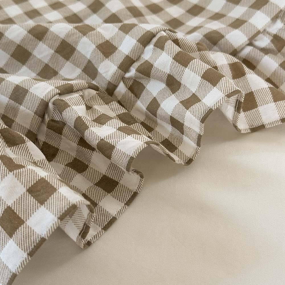 Hypoallergenic Cloud Tan Gingham Ruffle Queen Comforter Set, Taupe Ruffled Plaid Bedding Set, Ruffled Checked Bed Comforter 3 Pieces(Tan G... - All-Season Down Alternative Comforter Insert Detail