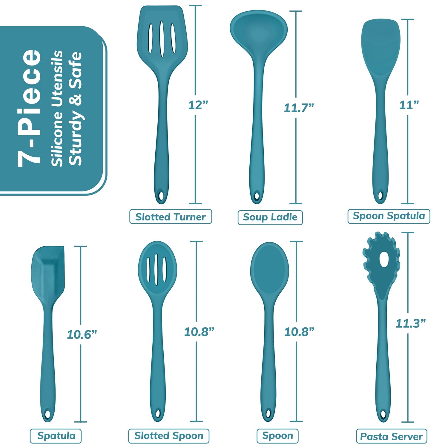 Premium Silicone 7-Piece Silicone Cooking Utensils Set, Blue Kitchen Utensils, Non-stick Gadgets Tools Include Slotted Turner, Soup La... - Ergonomic Kitchen Tongs and Cooking Spoon Utensil Detail
