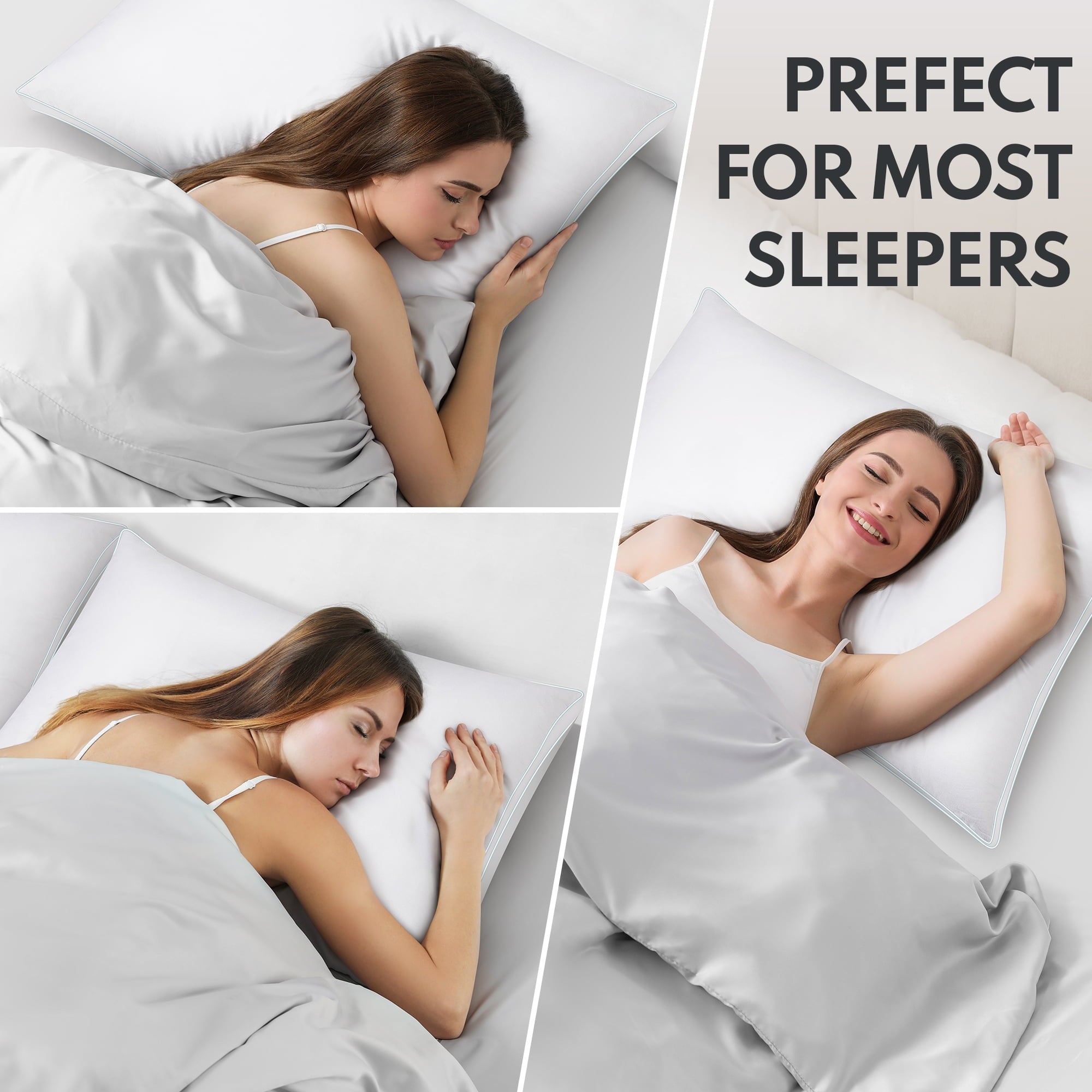Ergonomic Memory Foam Goose Feather Down Pillows, Gusseted Bed Pillows Queen Size Set of 2, Luxury Hotel Collection Fluffy Pillows 100% Cot... - Orthopedic Shredded Foam Bed Pillow Set Detail