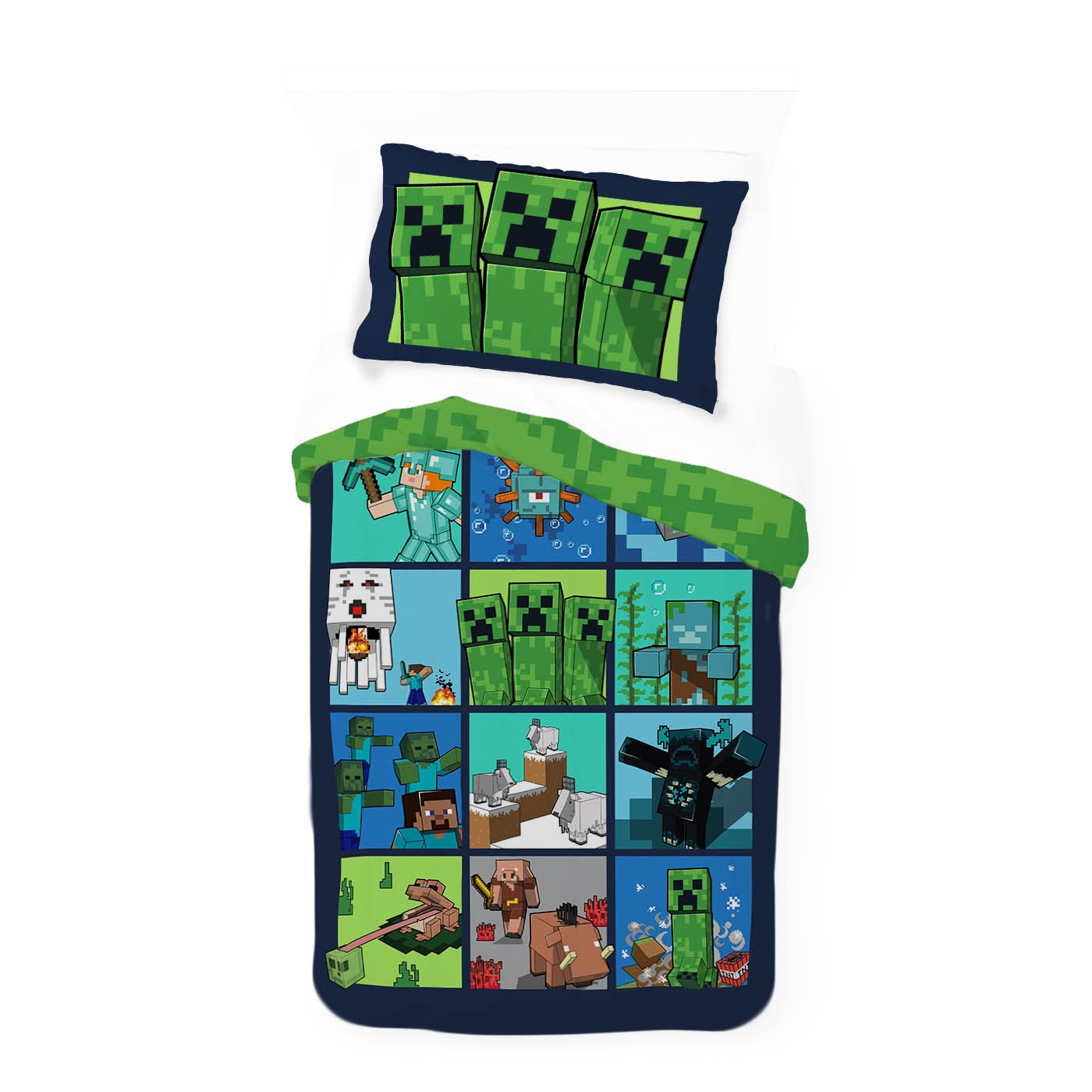 All-Season Kids 2 Piece Green Reversible Comforter and Pillowcase Bedding Set, Twin/Full - Cloud-Like Soft Lightweight Bed Comforter Detail