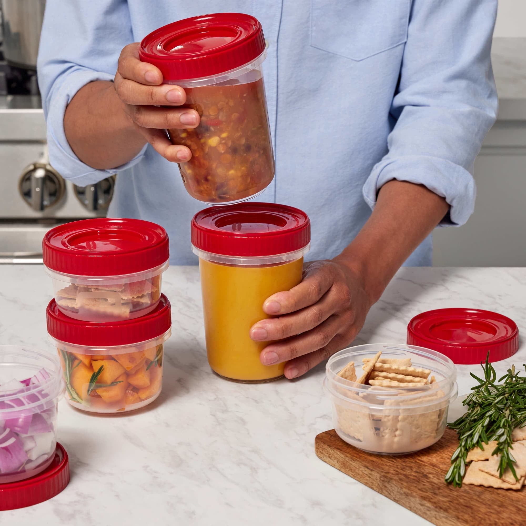 Playful Geometric (3 pack) & Seal 1.6-Cup Food Storage Containers, Ruby Red, 3 pack - Deliciously Soft Cupcake Sensory Glob Detail