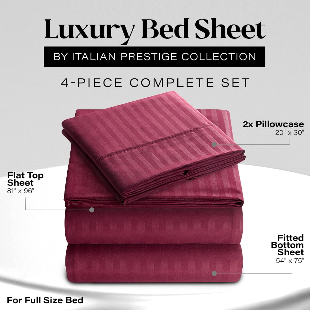 Premium Egyptian Cotton Bedding Set with Flat Sheet, Fitted Bed Sheet & Pillowcases, Full Burgundy - Cooling Hotel Quality Bedding Sheets and Pillowcases Detail