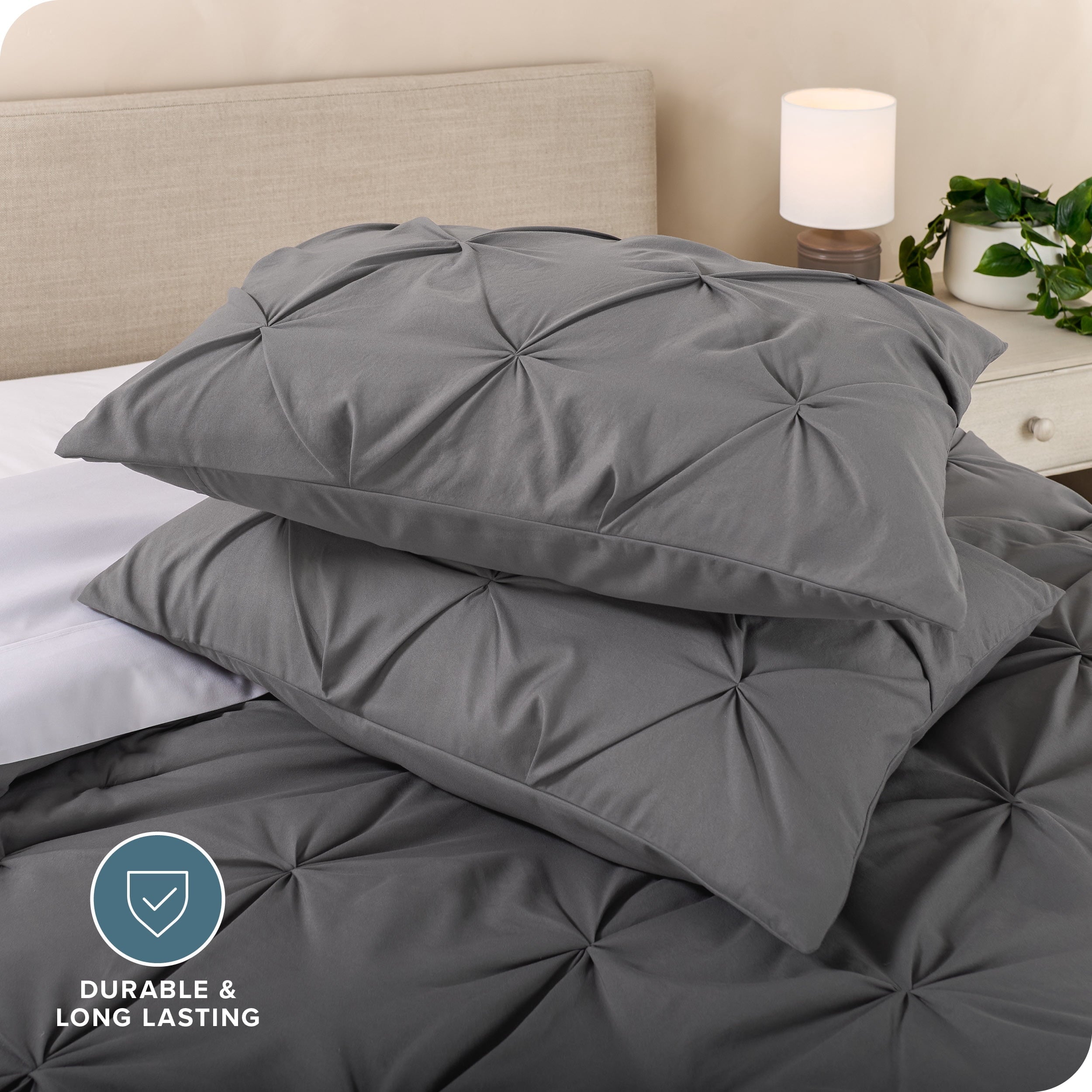 Hypoallergenic Cloud Pintuck Down Alternative Comforter Set - 3-Pieces - All Seasons - King, Grey - Cloud-Like Soft Lightweight Bed Comforter Detail