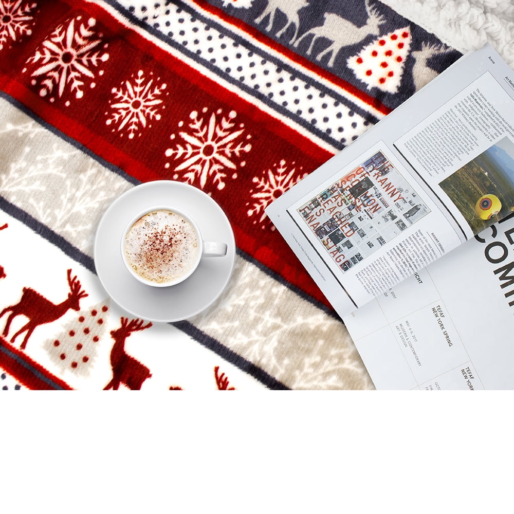 Lightweight Warm Premium Plush Sherpa Throw Christmas Blanket | Soft, Warm, Cozy, Reversible Microfiber Winter Cabin Throw | Plaid Hol... - Luxury Knitted Decorative Throw Blanket with Fringes Detail