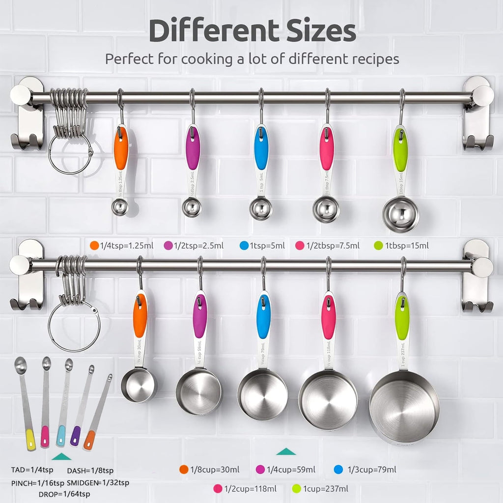 Professional Grade Stainless Steel Measuring Cups and Spoons Set of 15, 5 Stainless Steel Nesting Measuring Cups & 5 Spoons, 5 Mini Meas... - Professional Kitchen Tool for Culinary Enthusiasts Detail