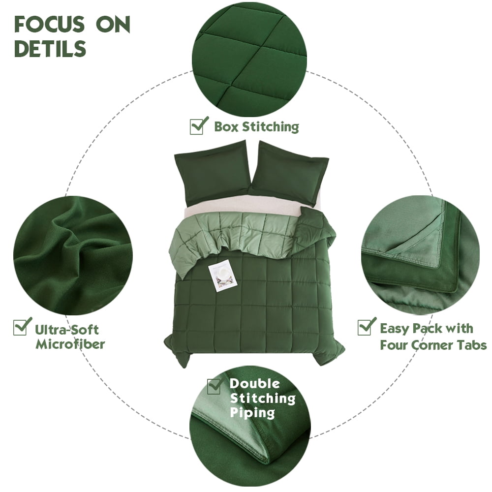 Heavyweight Warmth Light Weight Down Alternative Comforter Set, Queen, Green, Reversible - All-Season Down Alternative Comforter Insert Detail