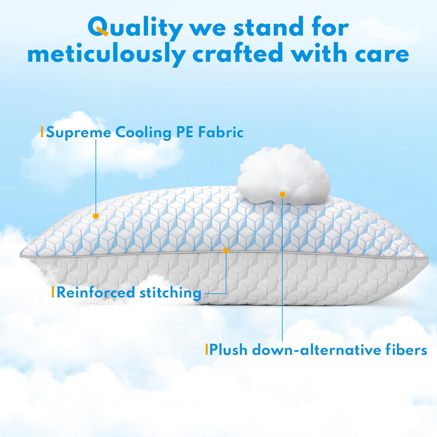 Orthopedic Support Bed Pillows, Pillows for Bed Queen Size 2 Pack, Premium Down Alternative Luxury Hotel Pillows Set of 2, Cooling Pillo... - Orthopedic Shredded Foam Bed Pillow Set Detail
