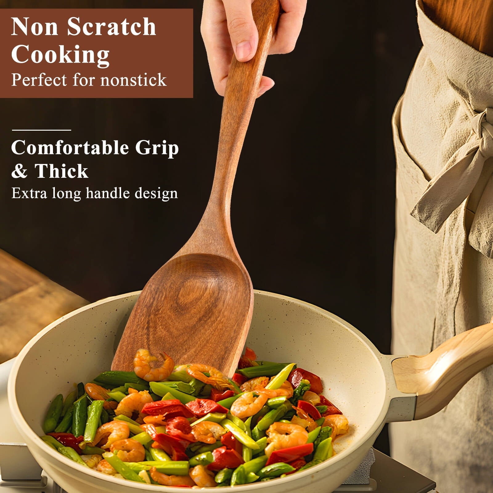 Non-Stick Safe Wooden Spoons for Cooking, 8 Pcs Natural Wooden Utensil for Cooking with Non-Stick, Heat Resistant, Wood... - Ergonomic Kitchen Tongs and Cooking Spoon Utensil Detail