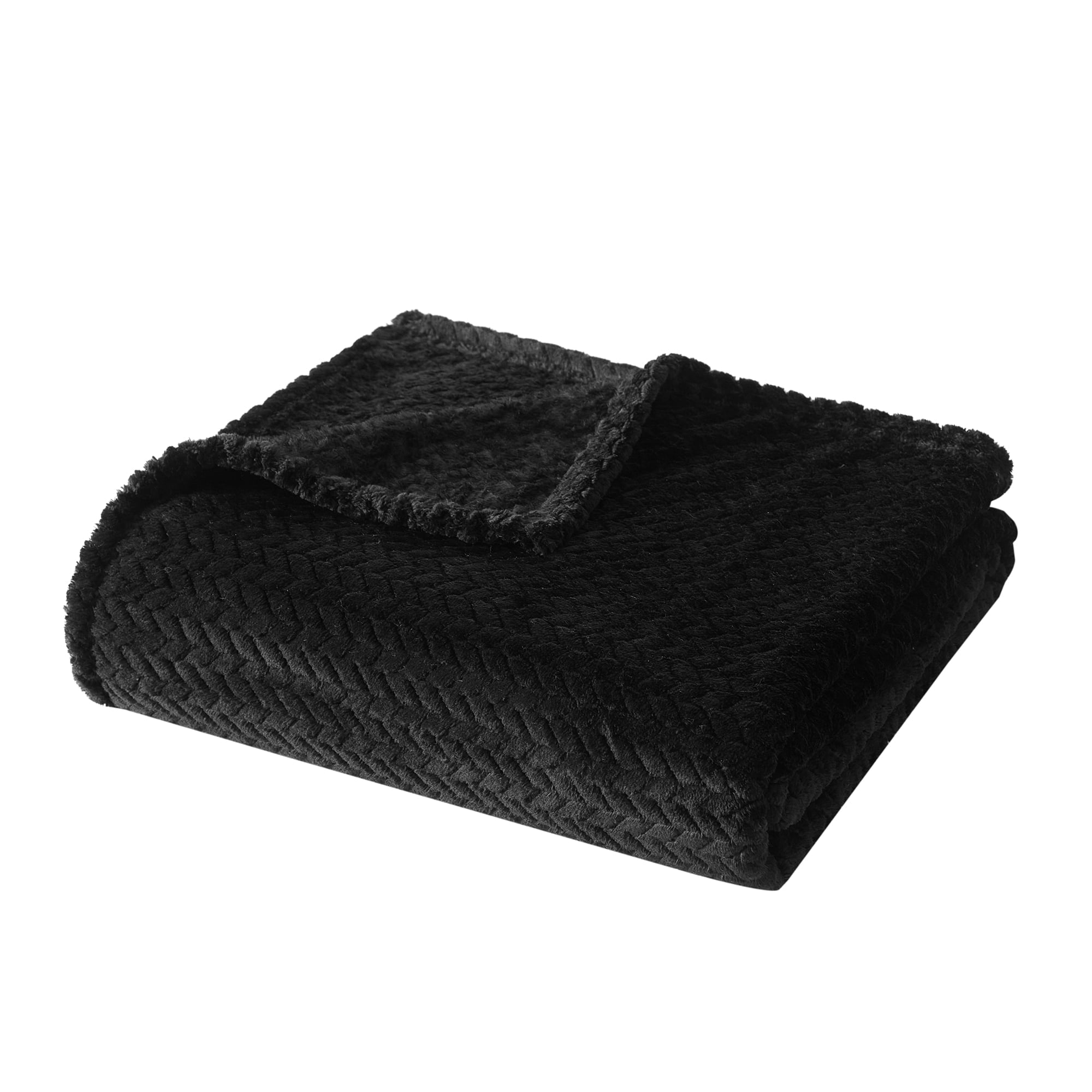Super Soft Flannel Cozy Textured Plush Throw Blanket, Black, 50"x60" All Ages - Lightweight Plush Warm Blanket for All Seasons Detail