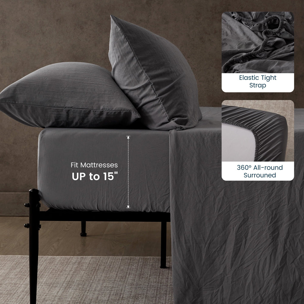 Wrinkle-Resistant Bed Sheets - Full Size Bed Sheets - Washed Microfiber - 4 Piece Hotel Luxury Bedding Sheets with Fitted Sheet, Flat S... - Premium Ultra-Soft Pillowcase Pair for Sleeping Detail