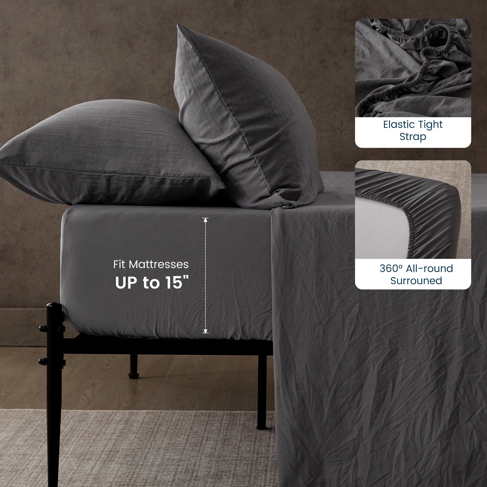 Wrinkle-Resistant Bed Sheets - Full Size Bed Sheets - Washed Microfiber - 4 Piece Hotel Luxury Bedding Sheets with Fitted Sheet, Flat S... - Premium Ultra-Soft Pillowcase Pair for Sleeping Detail