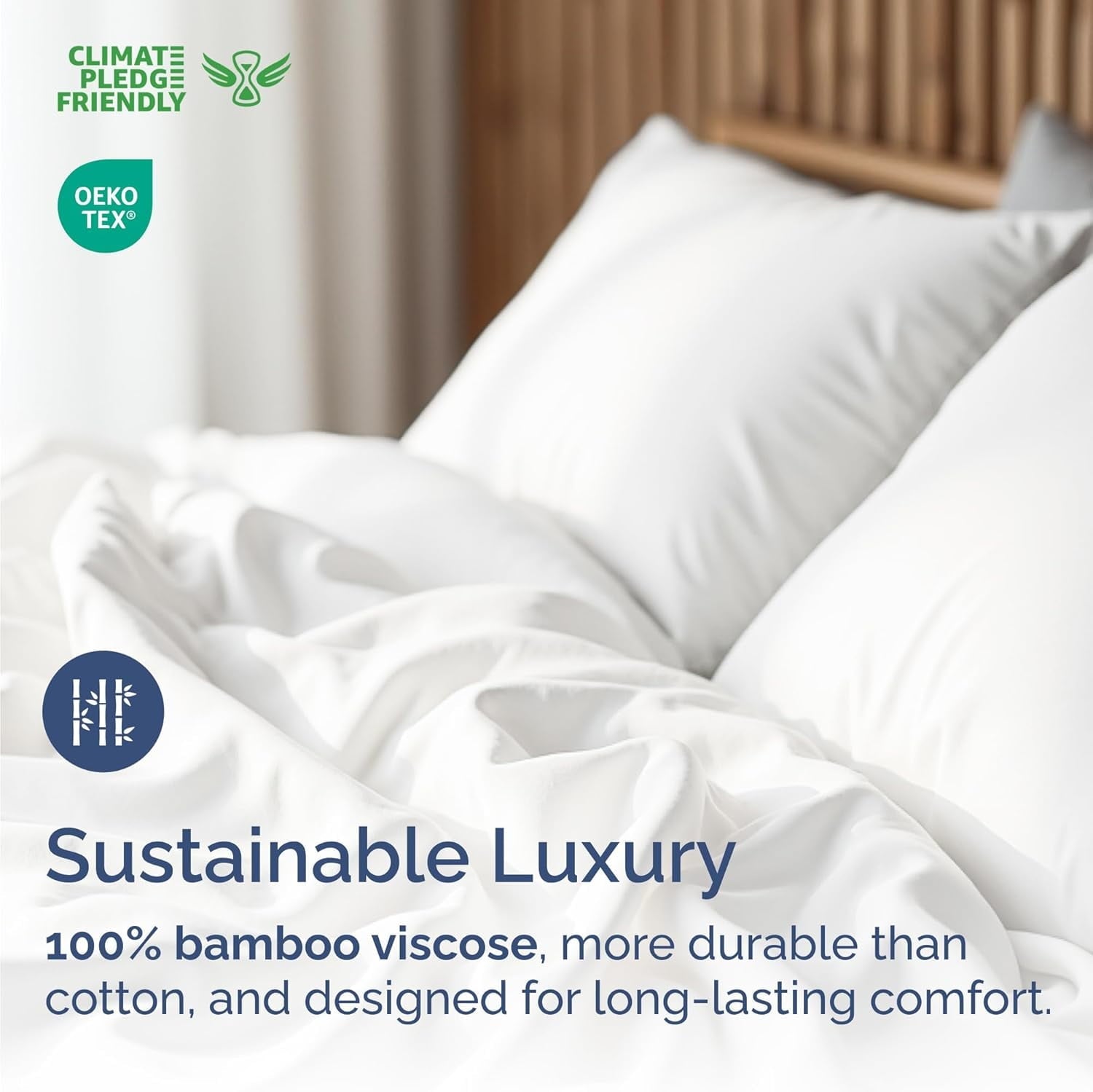 Wrinkle-Resistant 4-Piece Luxury Bamboo Cooling Sheet Set - Queen Size 100% Bamboo Derived Rayon Premium Bed Sheets, White - Cooling Hotel Quality Bedding Sheets and Pillowcases Detail