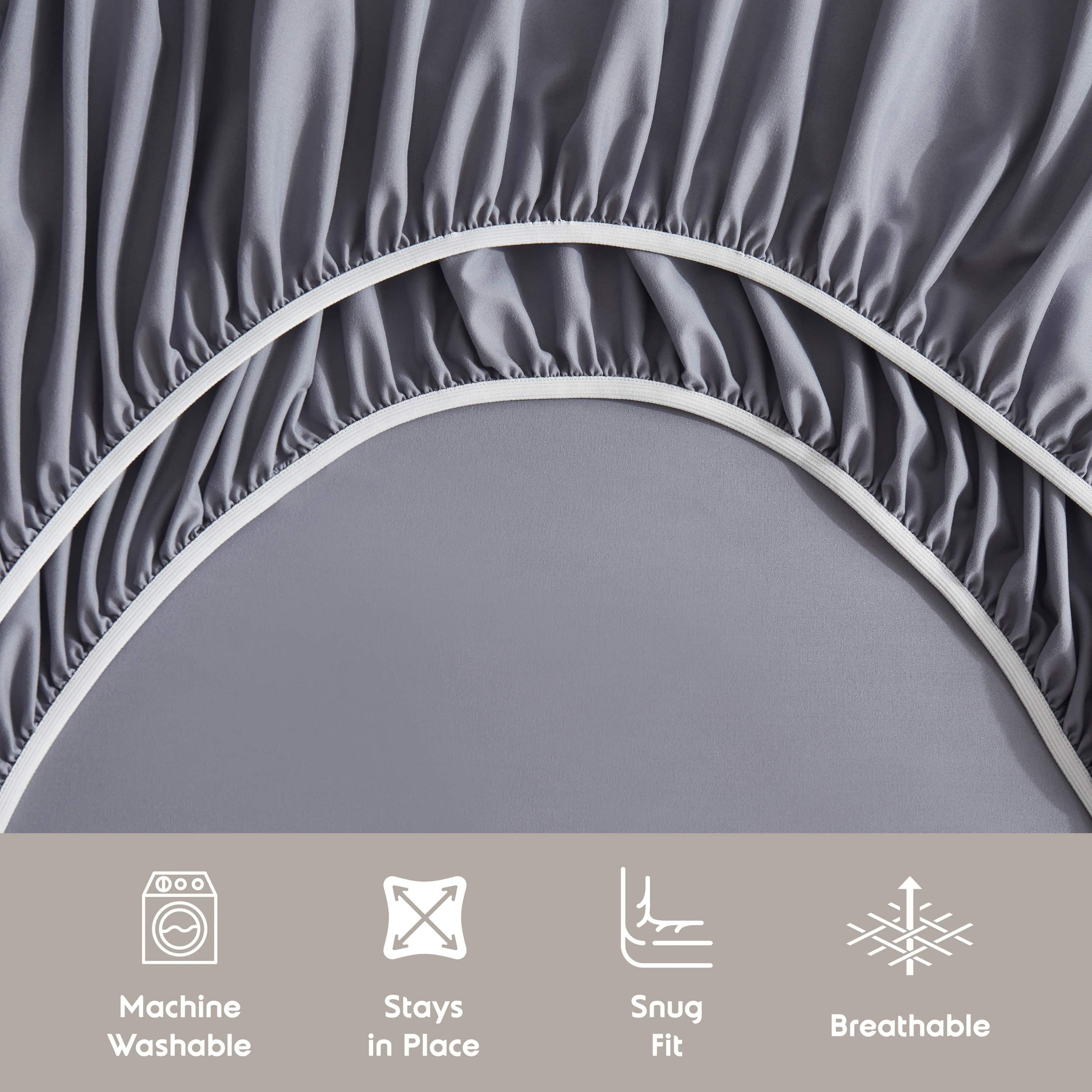 Cooling Sateen Full Size Sheets Set, 1800 Series Bed Sheets Full 4 Piece, Luxury Soft Microfiber Full Sheet Sets, Gray - Cooling Hotel Quality Bedding Sheets and Pillowcases Detail