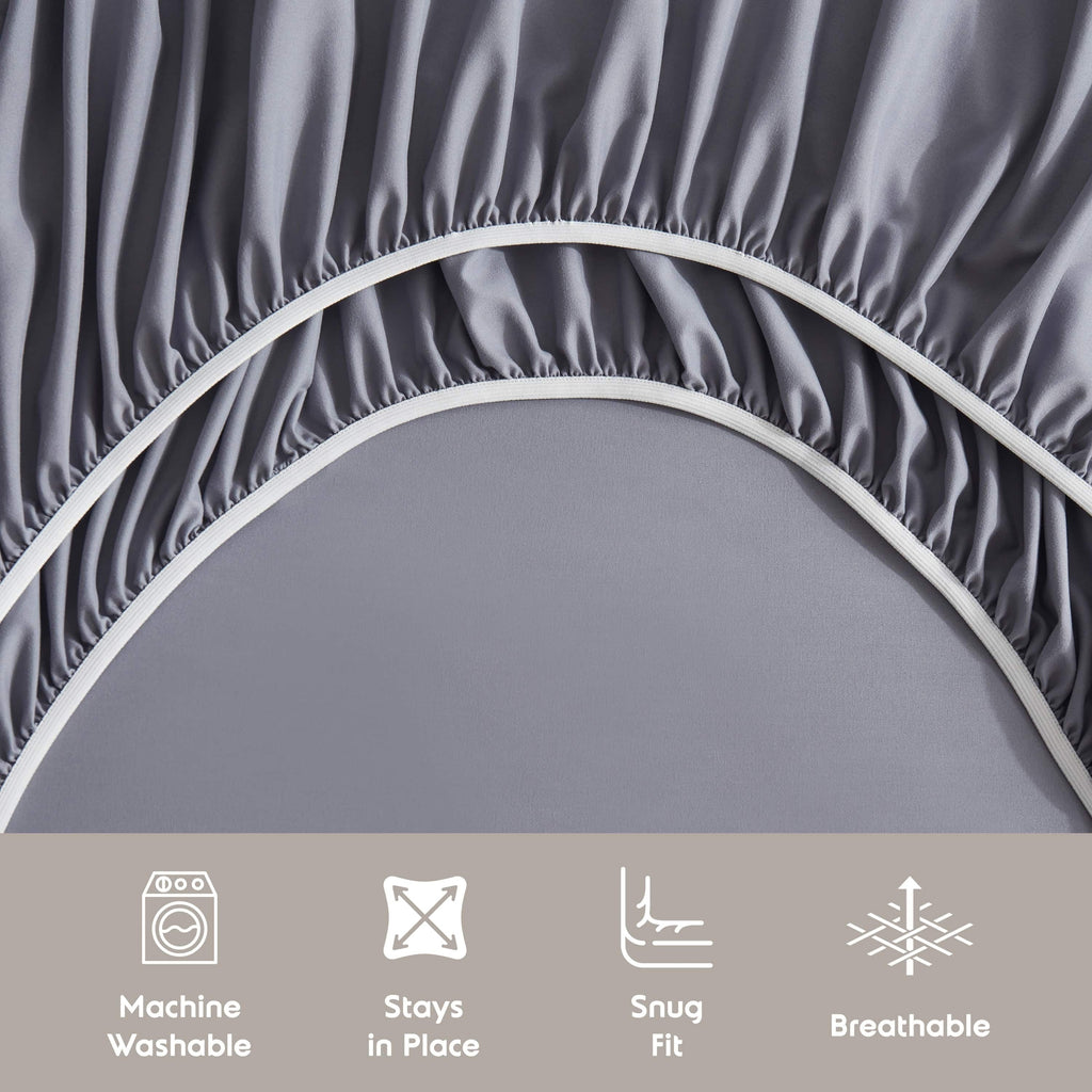 Cooling Sateen Queen Sheets Set, 1800 Series Extra Deep Pocket Sheets Queen Soft Microfiber Bed Sheets, 4 Piece Queen Sheet sets - Cooling Hotel Quality Bedding Sheets and Pillowcases Detail