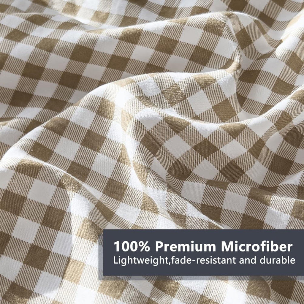 Heavyweight Warmth Tan Gingham Queen Comforter Set, Taupe Plaid Bedding Set, Checked Bed Comforter 3 Pieces(Tan Gingham, Queen) - Cloud-Like Soft Lightweight Bed Comforter Detail