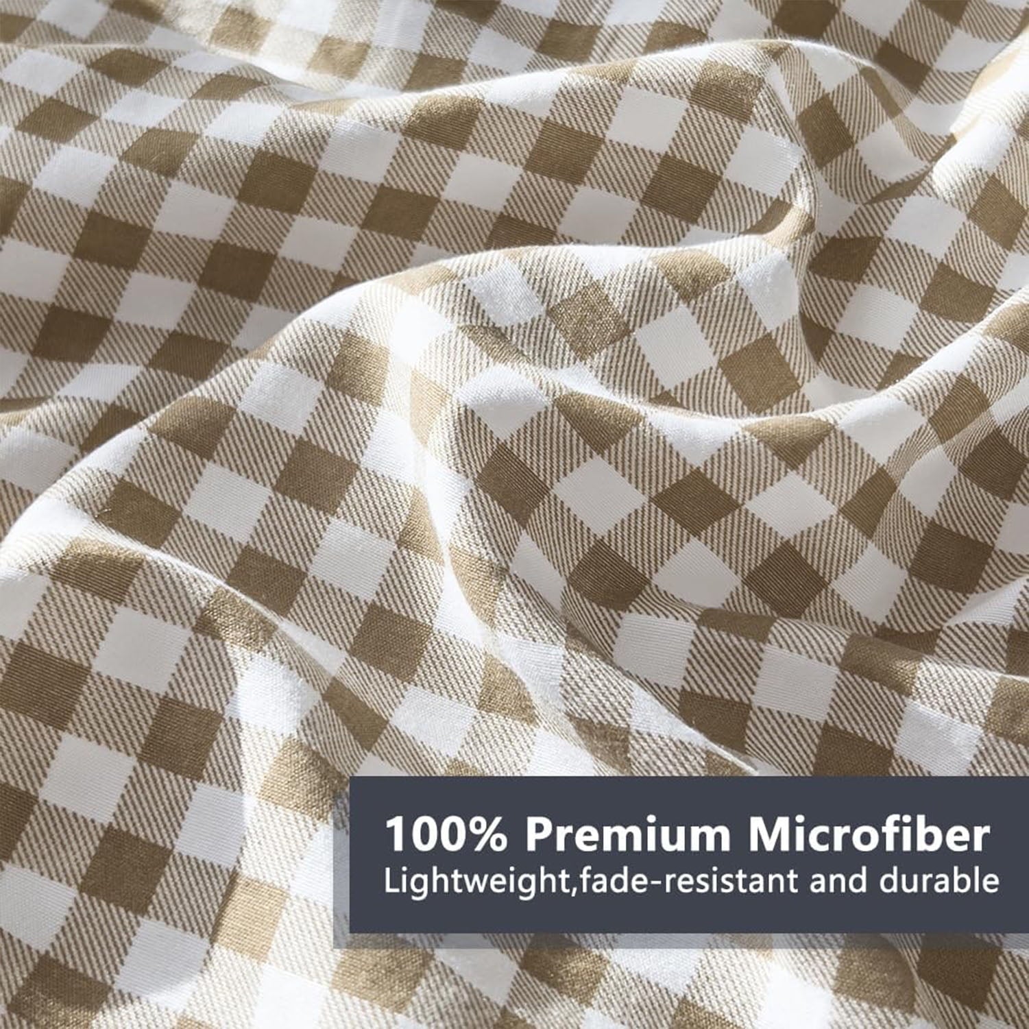 Heavyweight Warmth Tan Gingham Queen Comforter Set, Taupe Plaid Bedding Set, Checked Bed Comforter 3 Pieces(Tan Gingham, Queen) - Cloud-Like Soft Lightweight Bed Comforter Detail