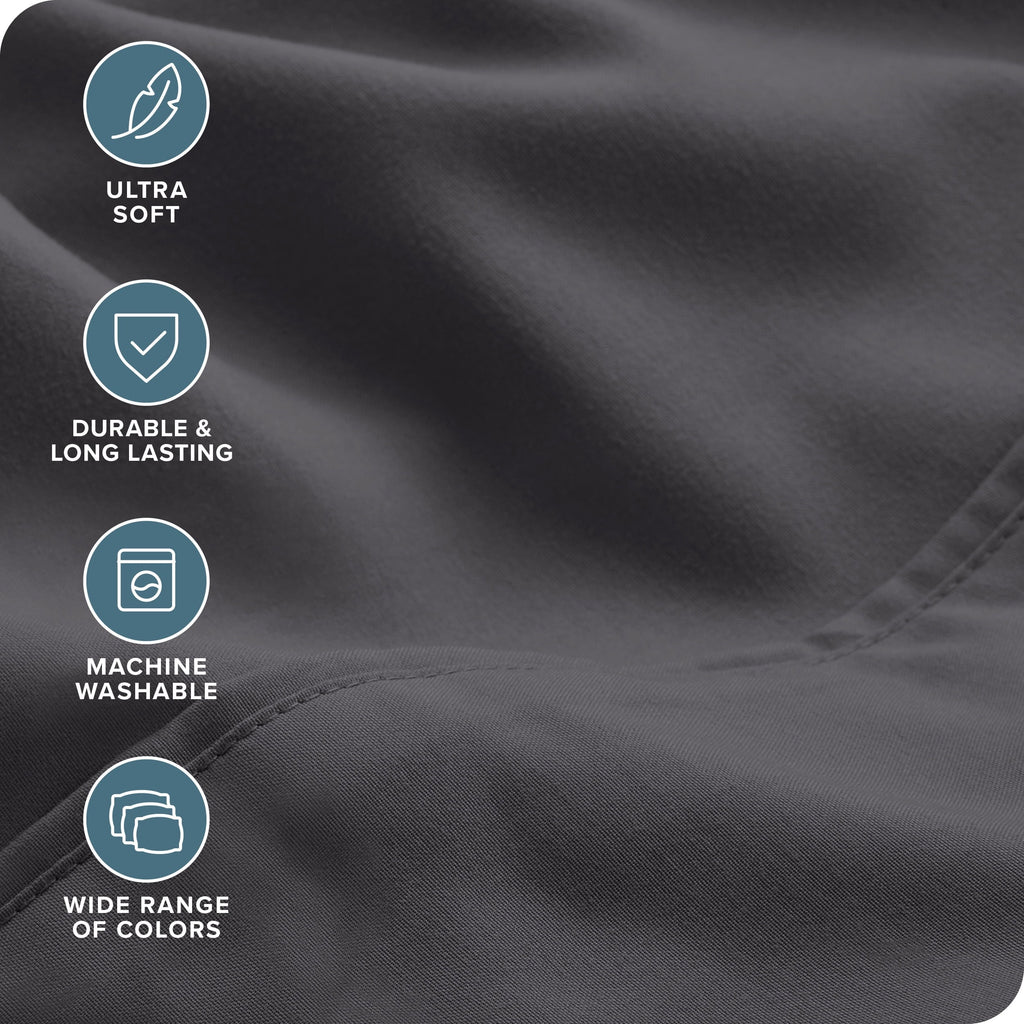Breathable Luxury Luxury Bed Sheet Set- 6 Piece - Queen, Gray - Premium Ultra-Soft Pillowcase Pair for Sleeping Detail
