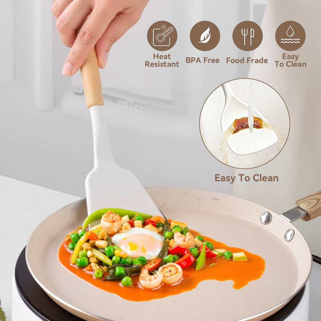 Non-Stick Safe Kitchen Utensils Set for Cooking, 11 Cooking Utensils, 6 Knife set Beige,3 Utensil Sets,utensilios de cocina - Premium Stainless Steel Cooking Utensil for Non-Stick Pots Detail