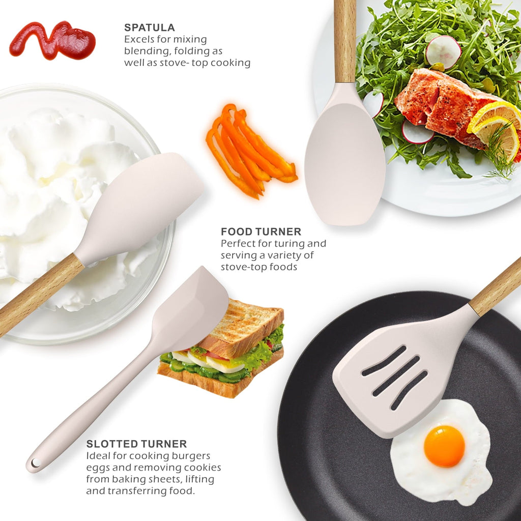 Non-Stick Safe Silicone Cooking Utensils Set - 446°F Heat Resistant Silicone Kitchen Utensils for Cooking,Kitchen Utensil Spatula Se... - Premium Stainless Steel Cooking Utensil for Non-Stick Pots Detail