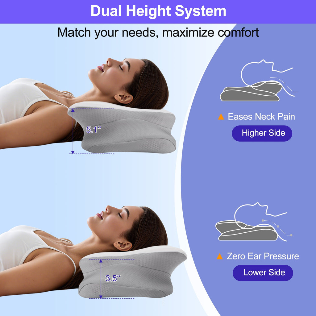 Ergonomic Memory Foam Ergonomic Cervical Pillows，Memory Foam Bed Pillow for Neck & Shoulder Pain Relief for Side Back Stomach Sleepers White - Orthopedic Shredded Foam Bed Pillow Set Detail