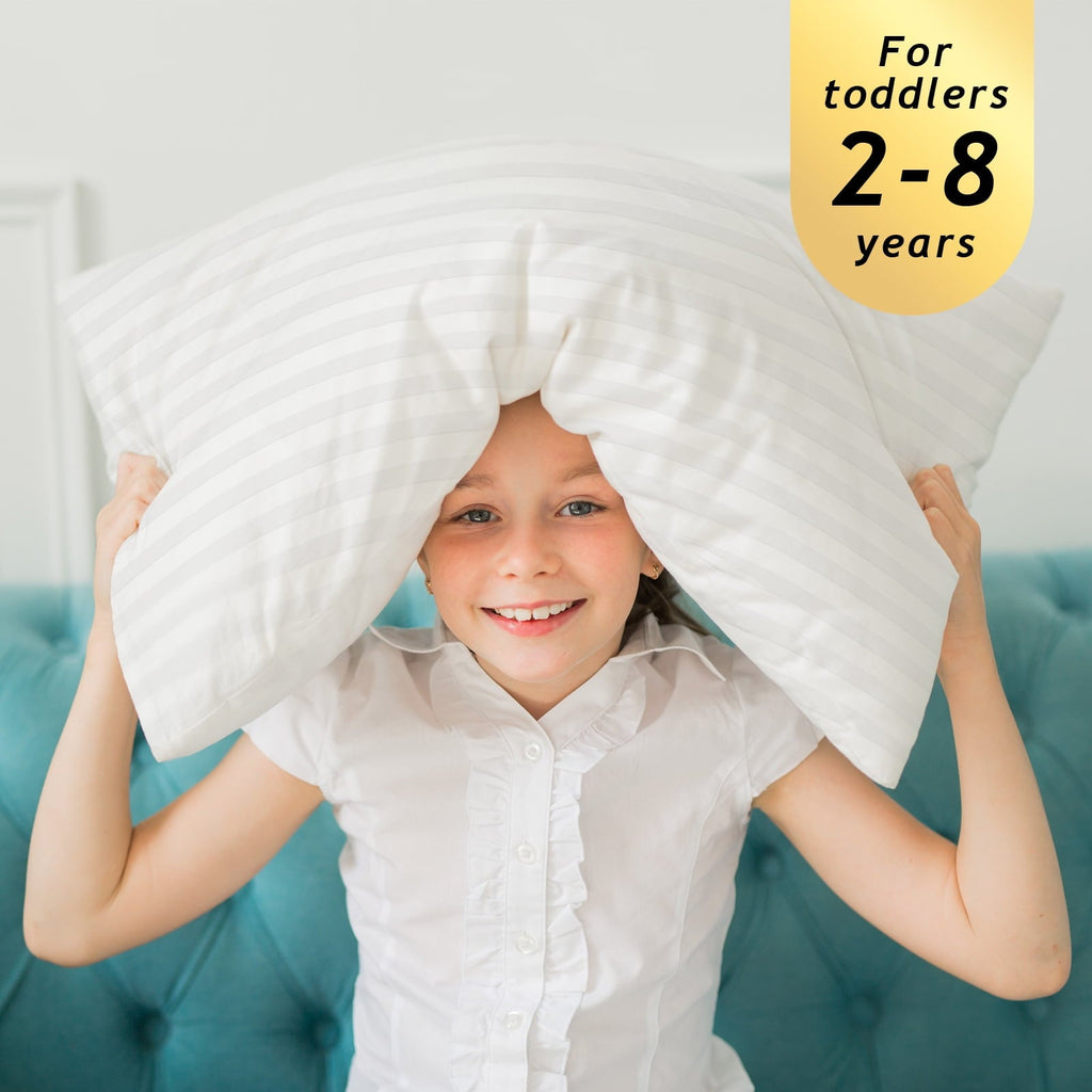 Ergonomic Memory Foam 100% Cotton Kids Size Bed Pillows Set of 2 - Premium Down Alternative Cooling Pillows for Side, Back, and Stomach Sle... - Decorative Throw Pillow Cushion for Sofa & Bed Detail