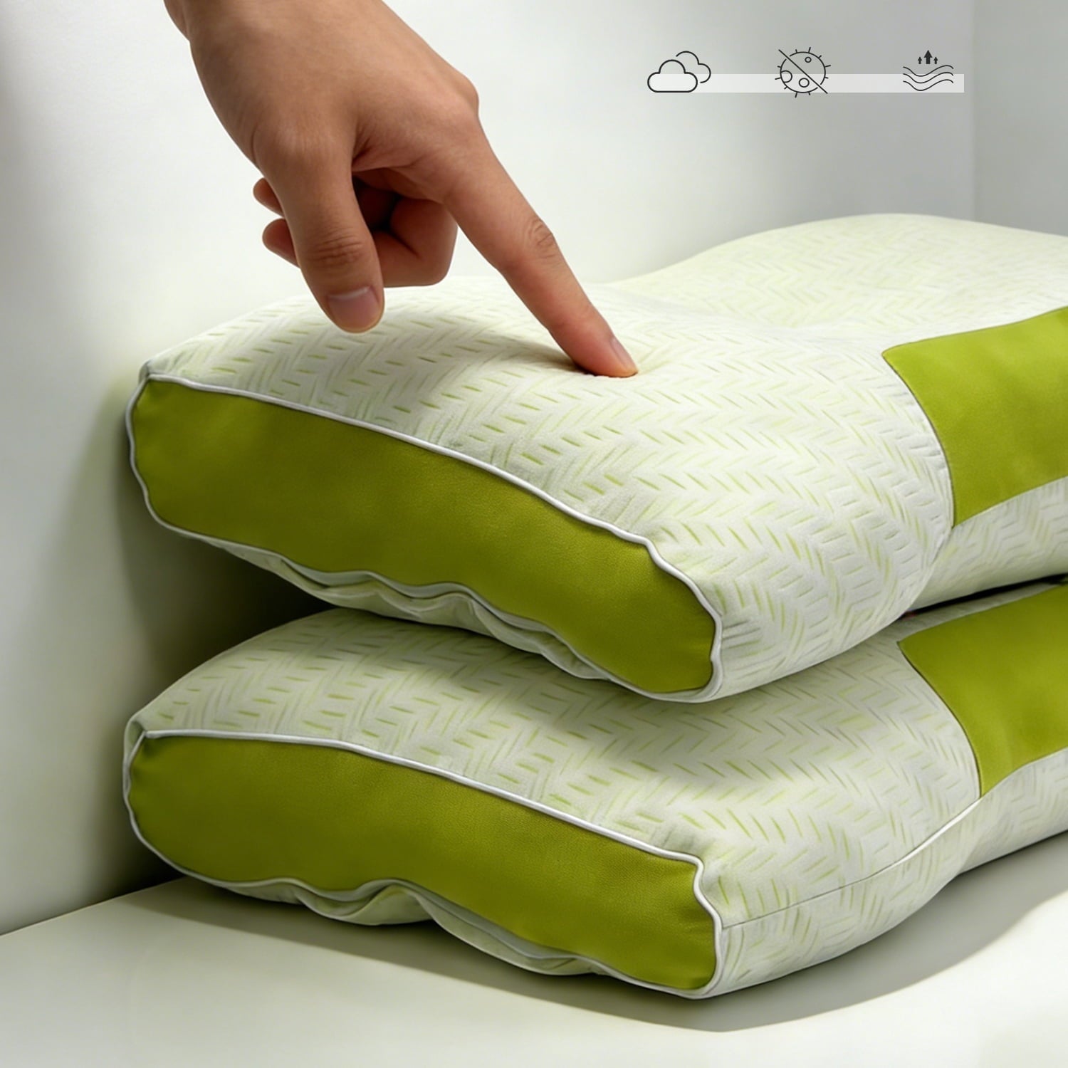 Decorative Plump 2-Pack Bamboo Fiber Bed Pillow (29.13" x 18.9") - A-Class Safe and Cooling - Orthopedic Shredded Foam Bed Pillow Set Detail