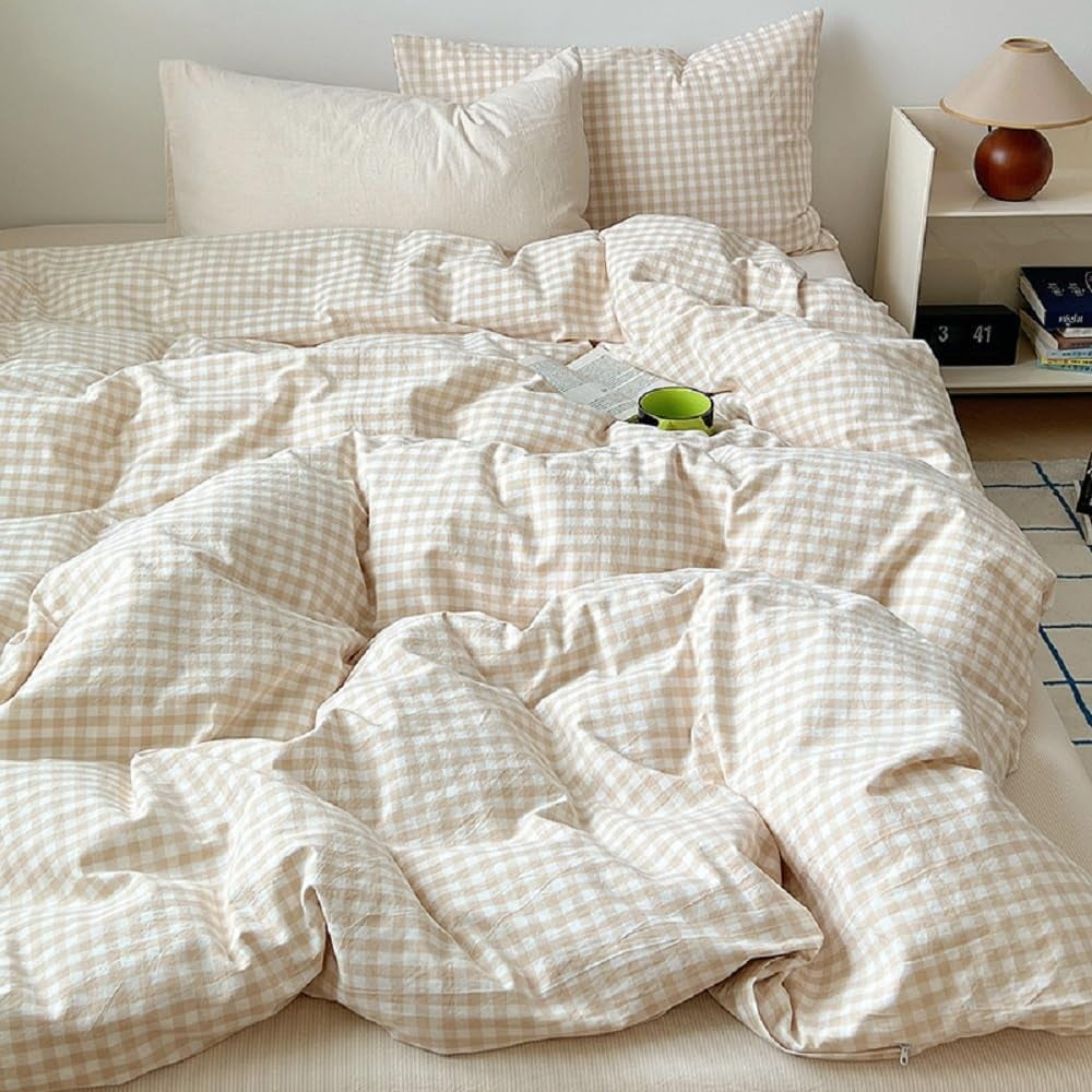 Hypoallergenic Cloud Soft Beige White Plaid Comforter Twin Sets, 2 Pieces Breathable Plaid Buffalo Checkered Comforter for All Season - Hypoallergenic Ultra-Fluffy Quilt for Winter Detail