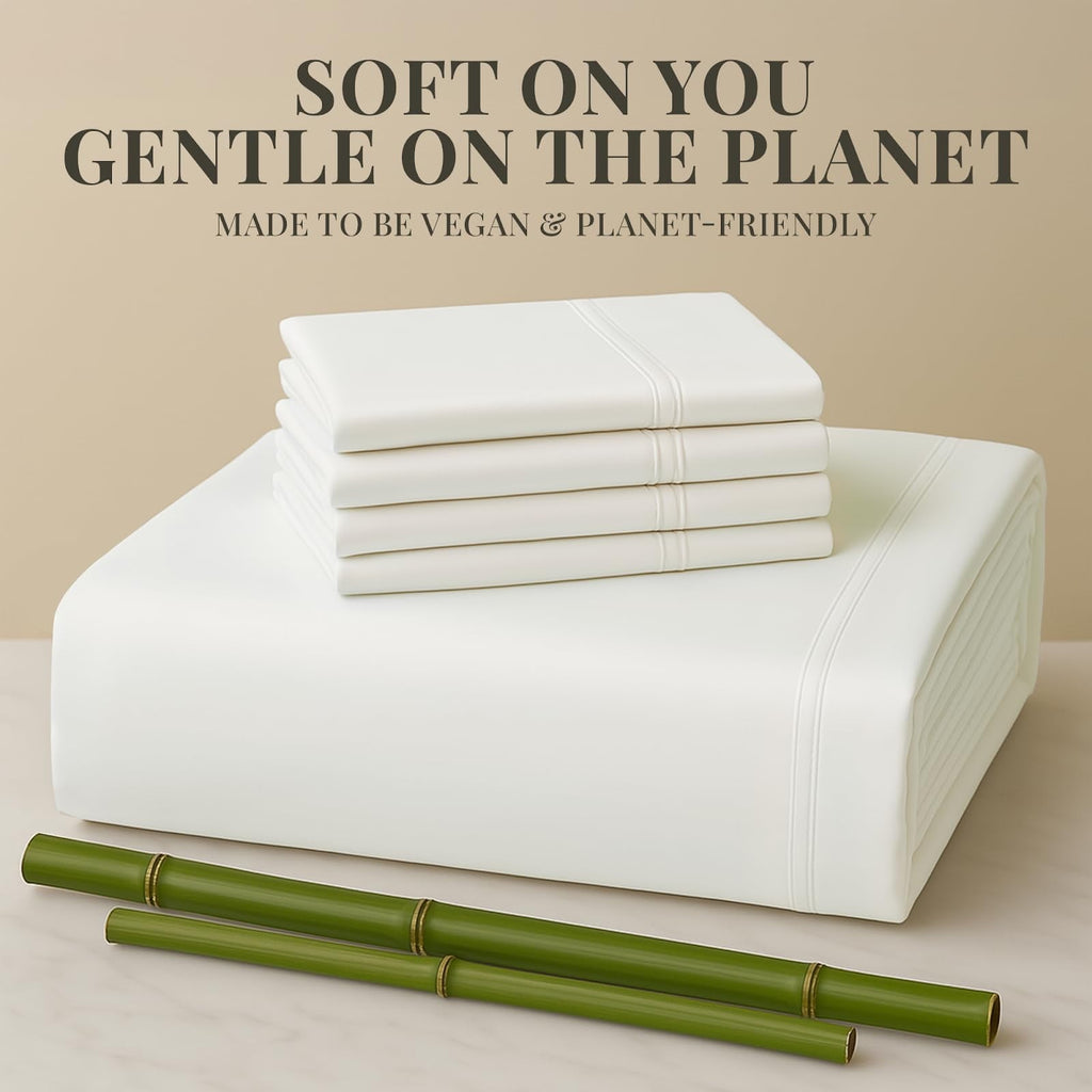 Cooling Sateen Sacred Thread Rayon Derived , 18'' Deep Pocket Cooling Sheets for Hot Sleepers, 6 PC Cooling Sheets (Queen Size - Cooling Hotel Quality Bedding Sheets and Pillowcases Detail