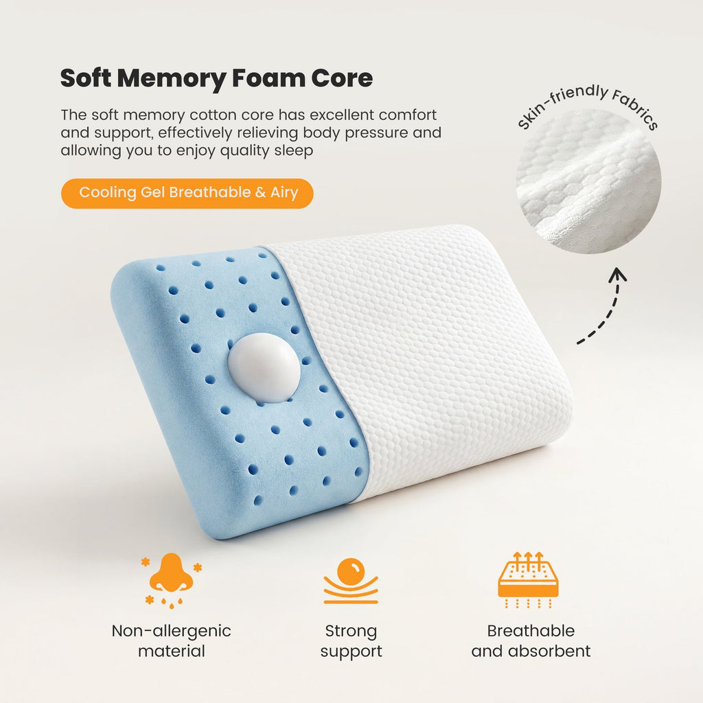Decorative Plump Memory Foam Pillow for Sleeping, Gel Cooling Bed Pillow with Breathable Mesh and Washable Cover for Back and Side Sle... - Decorative Throw Pillow Cushion for Sofa & Bed Detail
