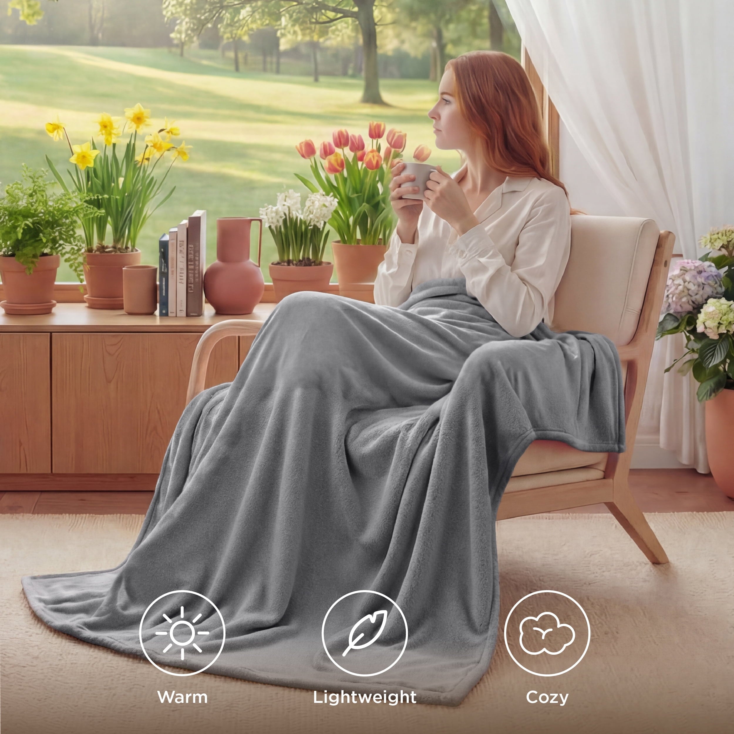 Lightweight Warm Fleece Throw Blanket for Couch Grey, Lightweight Plush Fuzzy Cozy Soft Blankets and Throws for Sofa, 50x60 inches - Luxury Knitted Decorative Throw Blanket with Fringes Detail