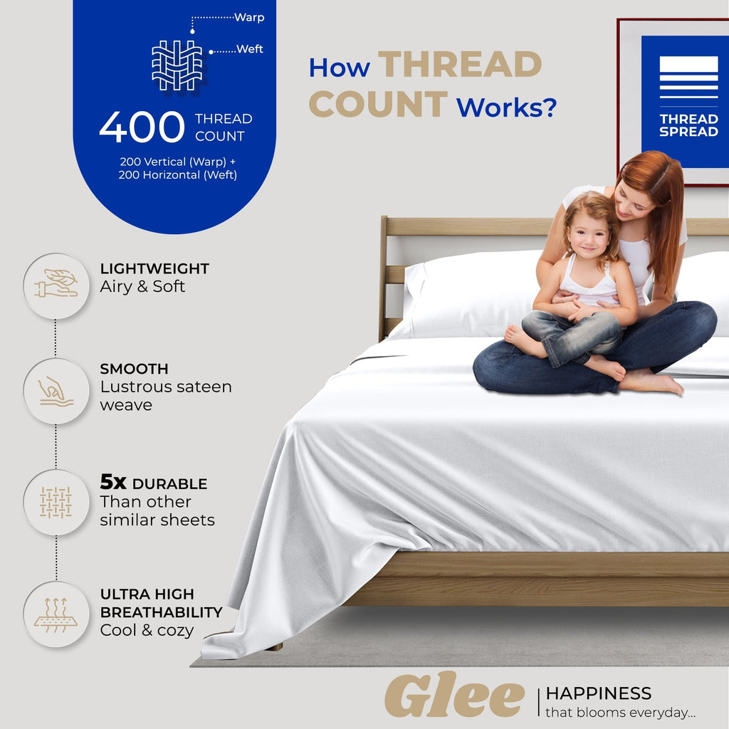Premium Egyptian Cotton King Size Cotton Sheets Set - 400 Thread Count 4 PC 100% Cotton Sheets for King Bed, 16 In Deep Pocket King Size Cott... - Luxury Bed Sheet Set with Deep Pockets Detail